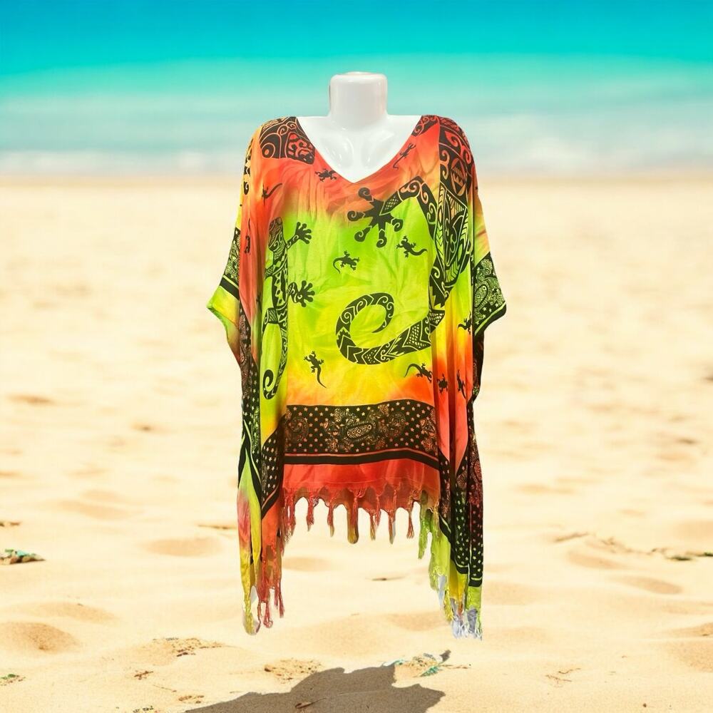 Tropical Sale Women’s Multicolor Hawaiian Lizard Art Designs Pullover | OS Plus